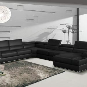 Divani Casa Pella - Modern Black Italian Bonded Leather U Shaped Sectional Sofa