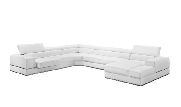 Divani Casa Pella - Modern White Italian Leather U Shaped Sectional Sofa - Image 3