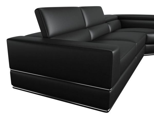 Divani Casa Pella - Modern Black Italian Leather U Shaped Sectional Sofa - Image 3