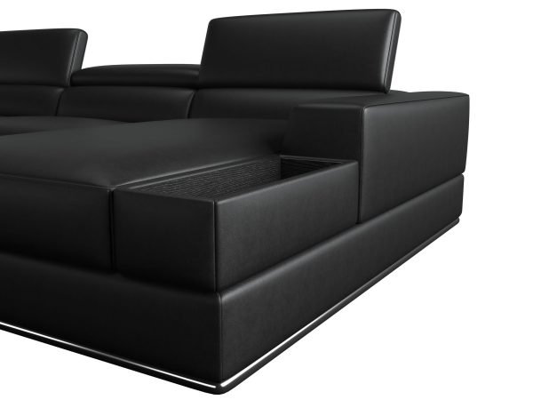 Divani Casa Pella - Modern Black Italian Leather U Shaped Sectional Sofa - Image 2