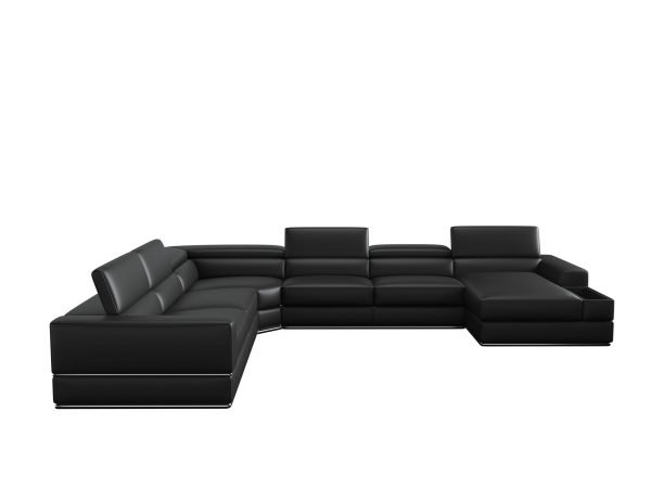Divani Casa Pella - Modern Black Italian Leather U Shaped Sectional Sofa - Image 5