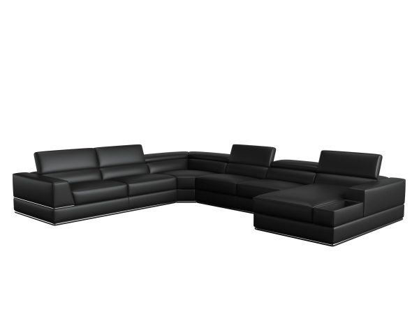 Divani Casa Pella - Modern Black Italian Bonded Leather U Shaped Sectional Sofa - Image 2