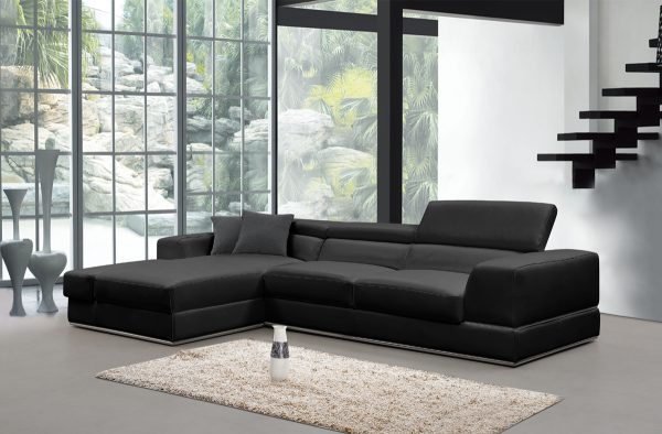 Divani Casa Pella Mini - Modern Black Leather Left Facing Sectional Sofa - Image 4