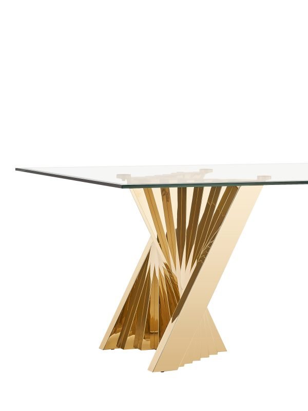 Modrest Buquet - Glam Glass + Champagne Gold Rectangular Dining Table - Image 5