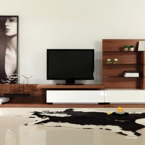 Modrest Jefferson Mid-Century Walnut and White High Gloss TV Unit