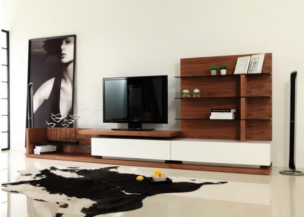 Modrest Jefferson Mid-Century Walnut and White High Gloss TV Unit - Image 2