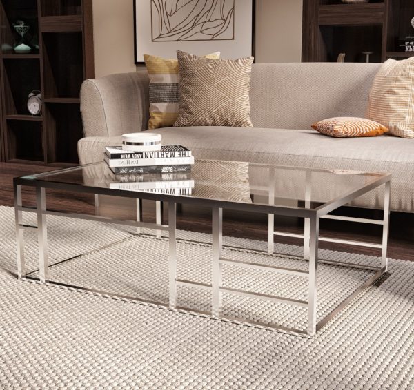 Modrest Stephen - Modern Glass & Stainless Steel Coffee Table - Image 2