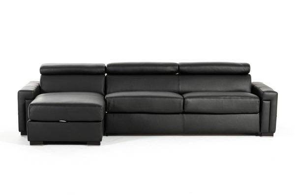 Estro Salotti Sacha - Modern Black Leather Reversible Sectional Sofa Bed with Storage - Image 5