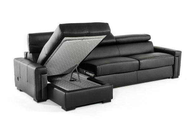 Estro Salotti Sacha - Modern Black Leather Reversible Sectional Sofa Bed with Storage - Image 4