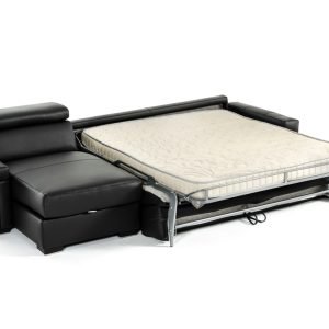 Estro Salotti Sacha - Modern Black Leather Reversible Sectional Sofa Bed with Storage