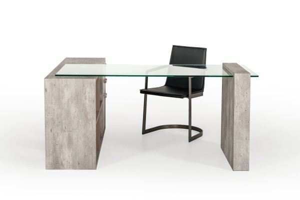 Nova Domus Boston Modern Glass & Faux Concrete Desk - Image 3