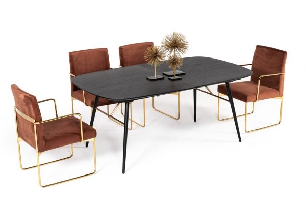 Modrest Billy Modern Black Oak & Gold Extendable Dining Table - Image 3