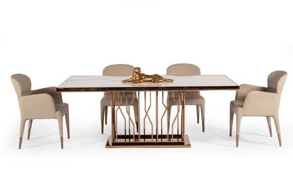 Modrest Marston Modern White Marble & Rosegold Dining Table - Image 4