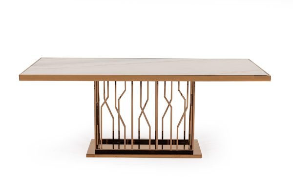 Modrest Marston Modern White Marble & Rosegold Dining Table - Image 3