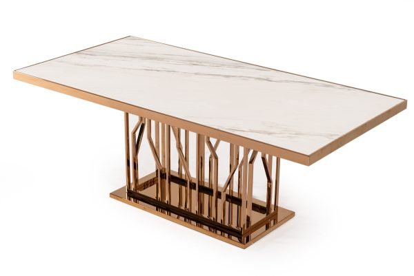 Modrest Marston Modern White Marble & Rosegold Dining Table - Image 5