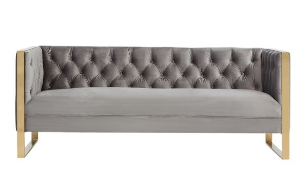 Divani Casa Carlos Modern Grey Velvet & Gold Sofa - Image 4