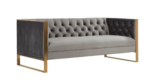 Divani Casa Carlos Modern Grey Velvet & Gold Sofa - Image 3