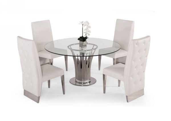 Modrest Paxton - Modern Round Glass & Stainless Steel Dining Table - Image 2