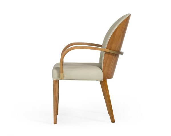 Modrest Rexford Modern Taupe & Walnut Dining Armchair - Image 3