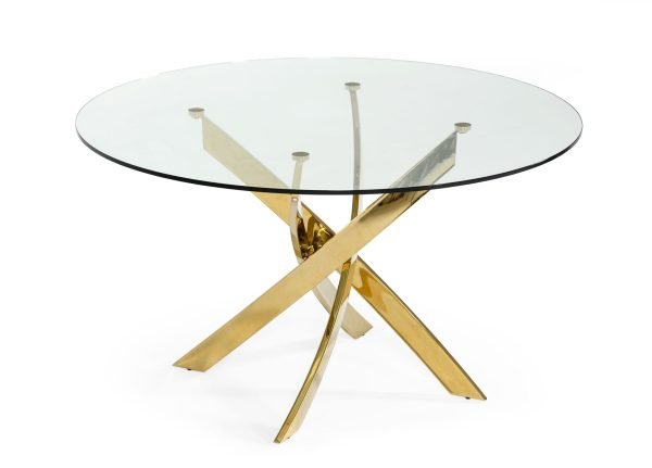 Modrest Pyrite - Modern Round Glass Dining Table - Image 2