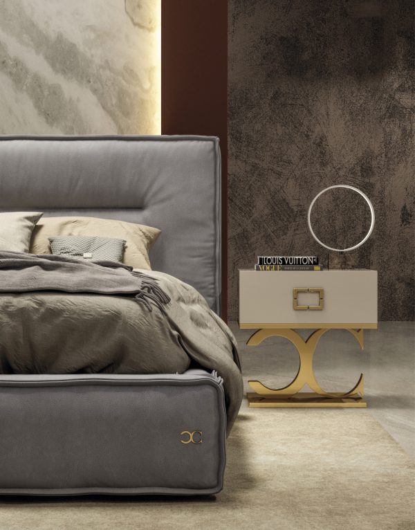 Coronelli Collezioni Hollywood - Eastern King Italian Contemporary Grey Leather Bed - Image 2