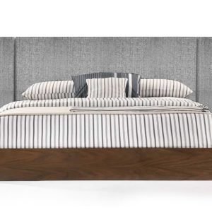 Queen Nova Domus Janice - Modern Grey Fabric and Walnut Bed and Nightstands