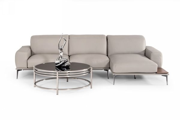 Estro Salotti Villeneuve - Italian Modern Light Grey Leather Right Facing Sectional Sofa - Image 5