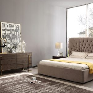 Modrest Moontide - Glam Beige Velvet and Brushed Brass Bedroom Set