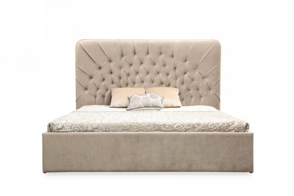 Modrest Moontide - Glam Beige Velvet and Brushed Brass Bedroom Set - Image 3