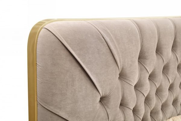Modrest Moontide - Glam Beige Velvet and Brushed Brass Bedroom Set - Image 4