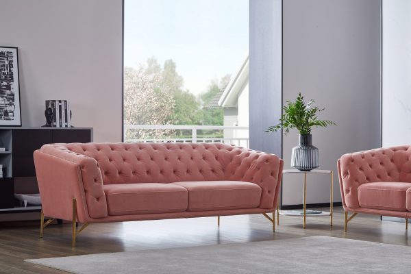 Divani Casa Aiken - Modern Salmon Velvet Sofa - Image 3