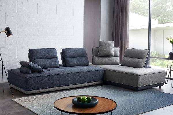 Divani Casa Glendale - Modern Blue + Grey Fabric Modular Sectional Sofa - Image 2