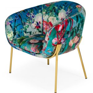 Modrest Falco - Contemporary Floral Velvet and Gold Accent Chair