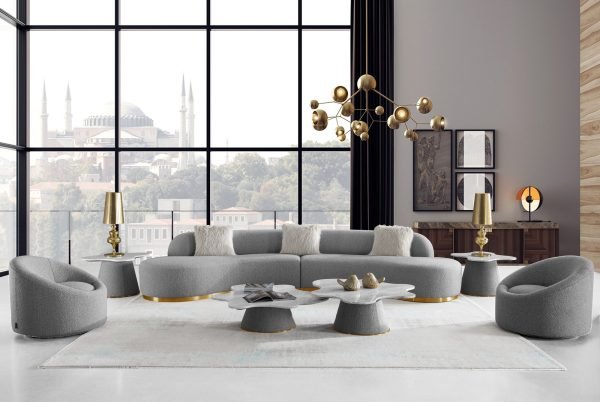 Divani Casa Frontier - Glam Grey Fabric Curved Sectional Sofa - Image 3
