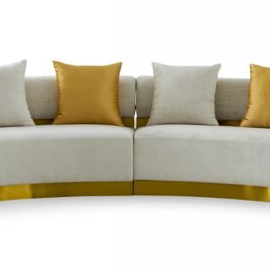 Divani Casa Kiva - Glam Beige + Gold Fabric Curved Sectional Sofa