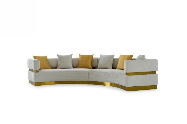 Divani Casa Kiva - Glam Beige + Gold Fabric Curved Sectional Sofa - Image 4