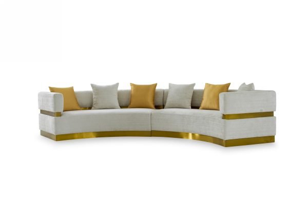 Divani Casa Kiva - Glam Beige + Gold Fabric Curved Sectional Sofa - Image 5