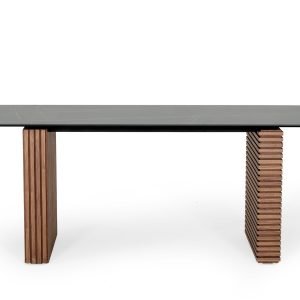 Modrest Maggie - Modern Walnut and Black Ceramic Top Dining Table