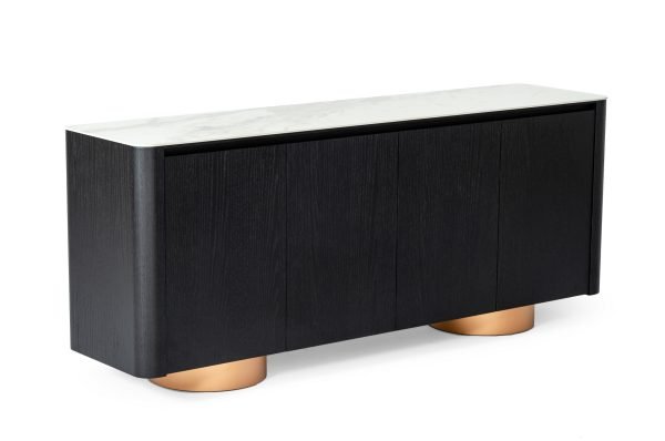 Modrest Peak - Modern White Ceramic/Black Oak/Rosegold Buffet - Image 5