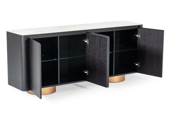 Modrest Peak - Modern White Ceramic/Black Oak/Rosegold Buffet - Image 4