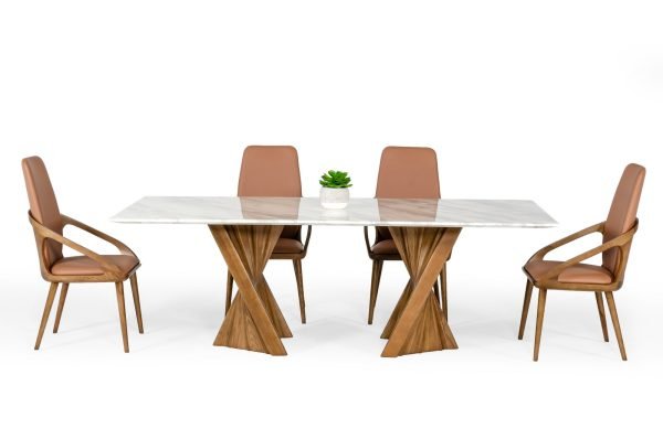 Modrest Cadence - Modern Walnut & Marble Dining Table - Image 4