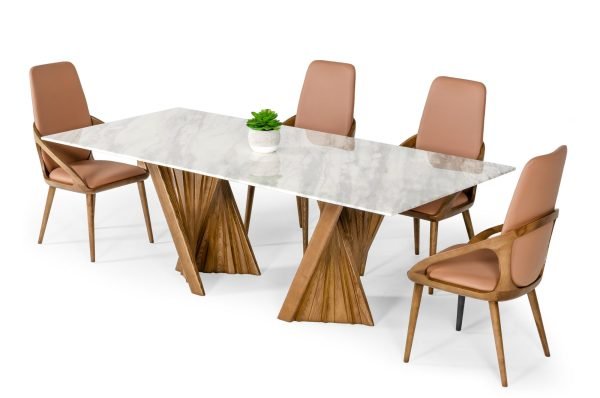 Modrest Cadence - Modern Walnut & Marble Dining Table - Image 5
