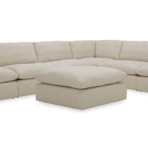 Divani Casa Fedora - Modern White Fabric Sectional Sofa + Ottoman