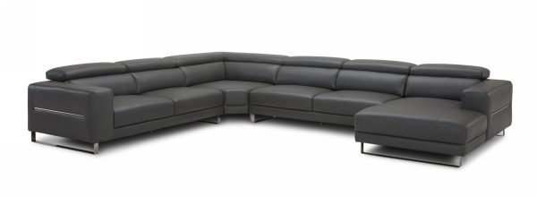 Divani Casa Hawkey - Contemporary Grey Full Leather U Shaped Sectional Sofa - Image 3