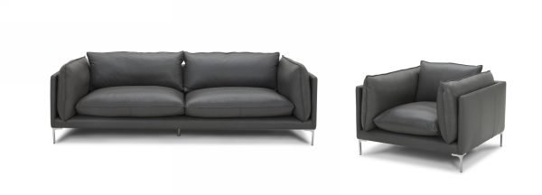 Divani Casa Harvest - Modern Grey Full Leather Sofa Set - Image 2