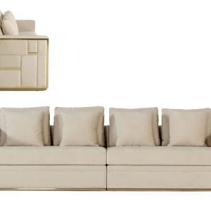 Divani Casa Mobray - Glam Beige and Gold Fabric Sofa