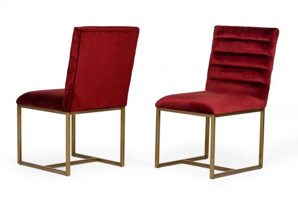 Modrest Barker - Modern Red & Brush Gold Dining Chair (set of 2) - Image 2