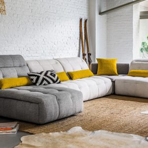 David Ferrari Natura - Italian Modern Light Taupe Fabric Sectional Sofa with Manual Recliner