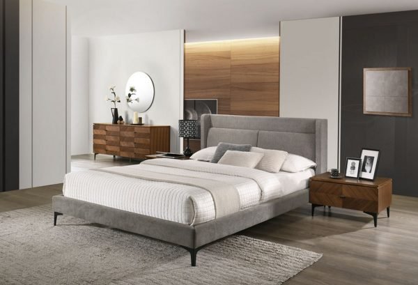 Modrest Paula - Eastern King Mid-Century Grey Upholstered Bed - Image 2