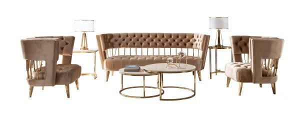 Divani Casa Courtney - Beige & Gold Fabric Lounge Chair - Image 2